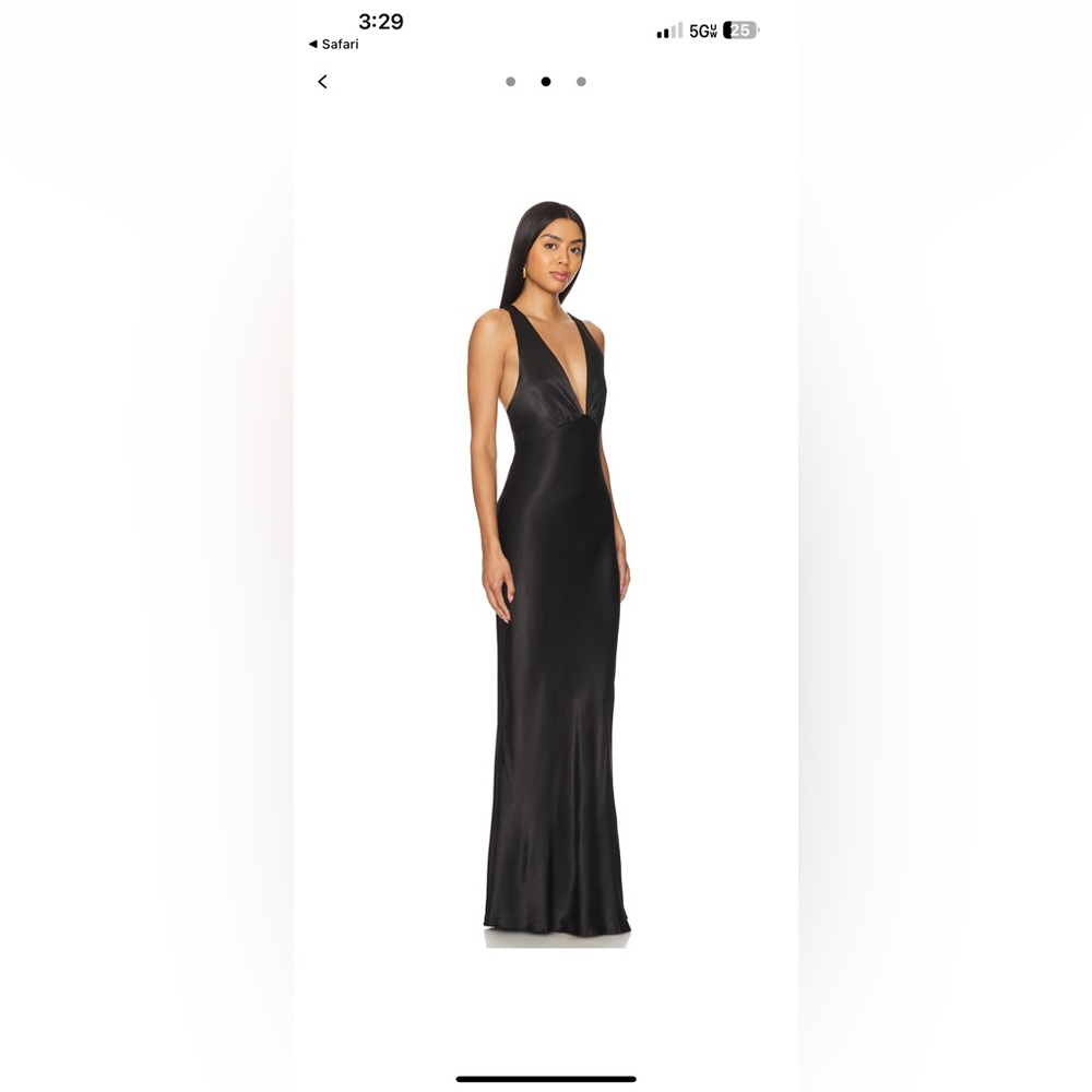 Shona Joy Black Plunge Satin Evening Gown